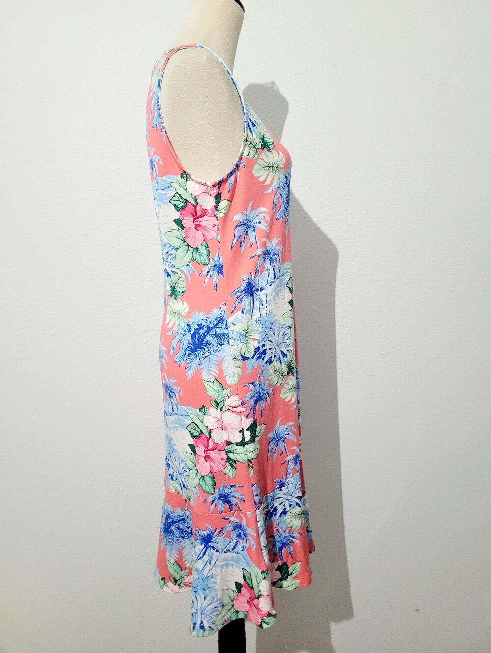 Tommy Bahama Tropical Palm Hibiscus Dress Medium Coral Sleeveless Resort Coastal - Picture 4 of 12